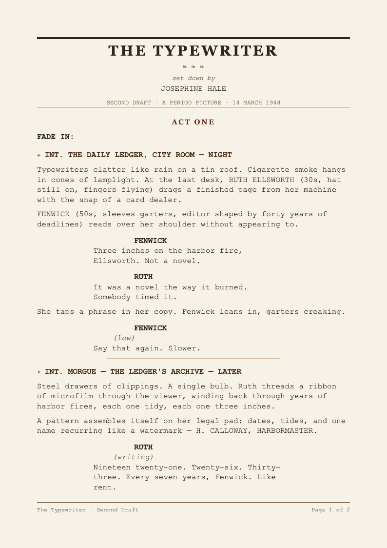 Vintage letterpress screenplay page